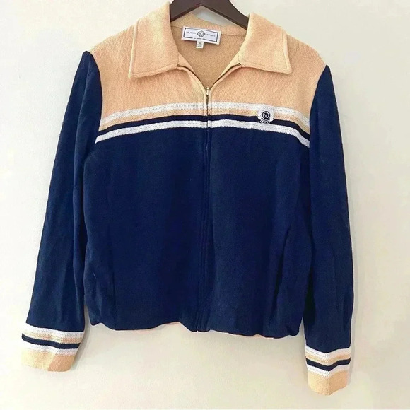 ST. JOHN Santana Knit Logo Crest Pastel Colorblock Full Zip Jacket - Picture 1 of 7